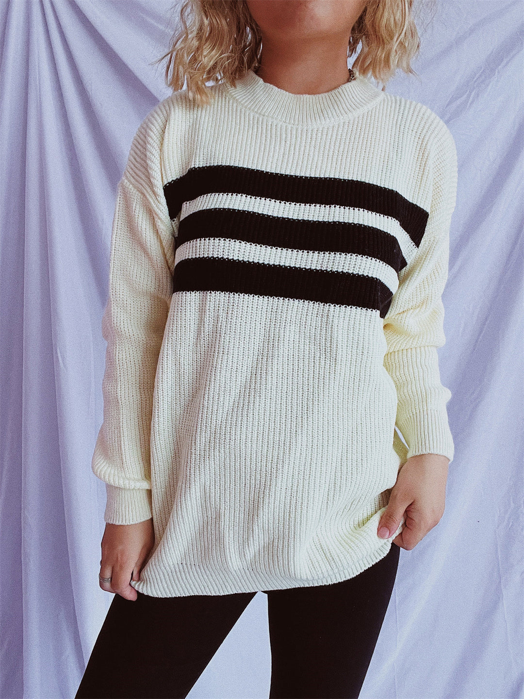 Damen lässiger Strickpullover mit modischen Streifen Drune