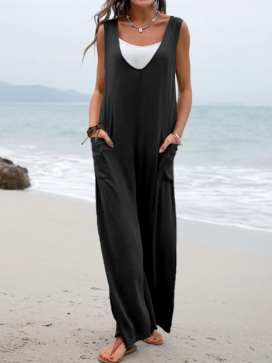 Damen Lässiger weite Jumpsuit mit V-Ausschnitt und praktischen Taschen Drune
