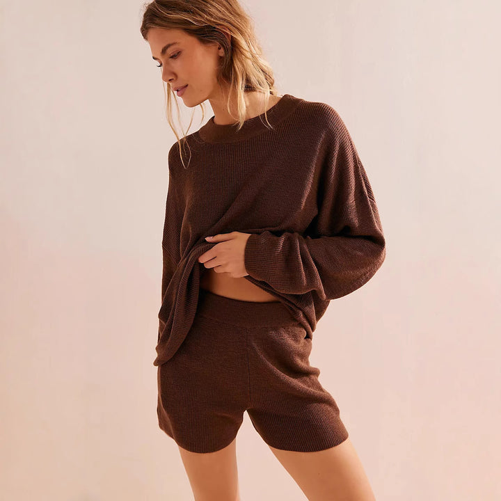 Damen lässiges Strickkleid mit tiefem Kragen und weiten Ärmeln Drune