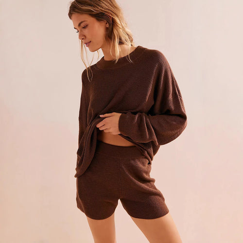 Damen lässiges Strickkleid mit tiefem Kragen und weiten Ärmeln Drune