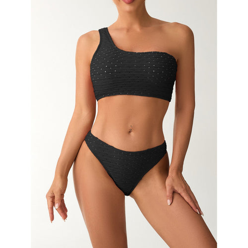 Damen Einseitiger Bikini mit elegantem Rippendesign und verstellbaren Trägern Drune