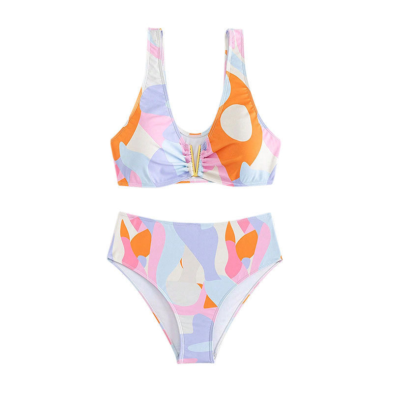 Damen Hoch geschnittenes Bikini-Set mit modischem V-Ausschnitt Drune