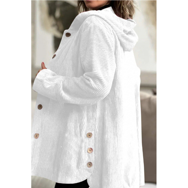 Drune | Jacke mit Kapuze - Cord - Lockere Passform - Mittlere Länge - Knopfdetails