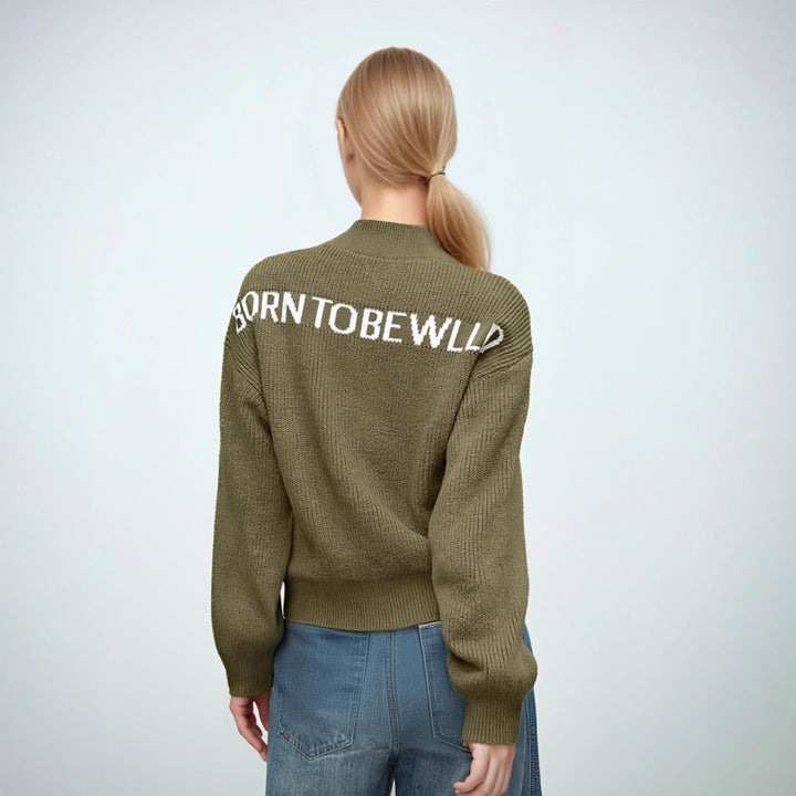 Damen modischer Pullover mit hoher Stehkragen und kontrastierenden Details Drune