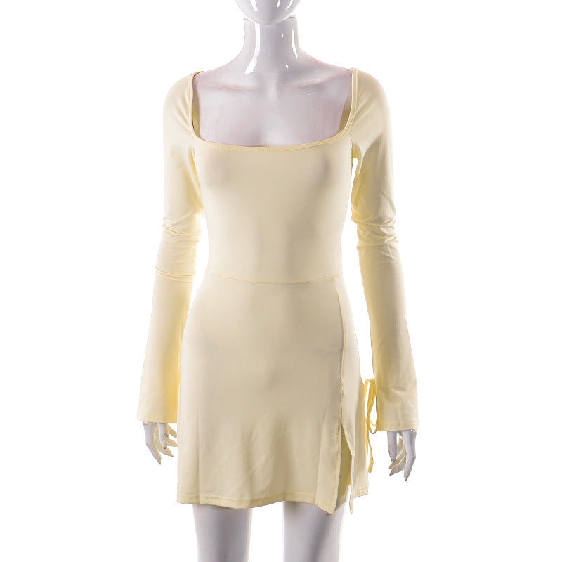 Damen Langärmliges Wickelkleid mit asymmetrischem Schnitt und eleganten Taillenzug Drune