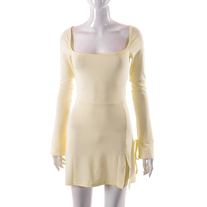 Damen Langärmliges Wickelkleid mit asymmetrischem Schnitt und eleganten Taillenzug Drune