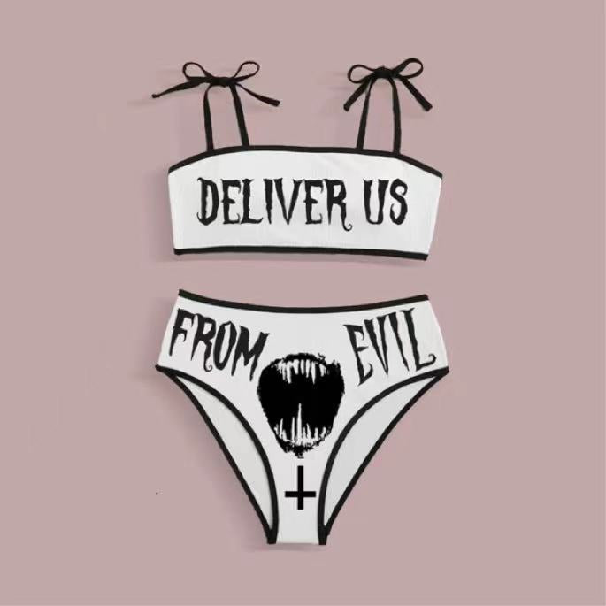 Damen Crop-Top Bikini mit auffälliger Schrift Drune