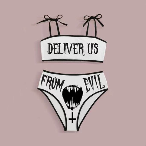 Damen Crop-Top Bikini mit auffälliger Schrift Drune