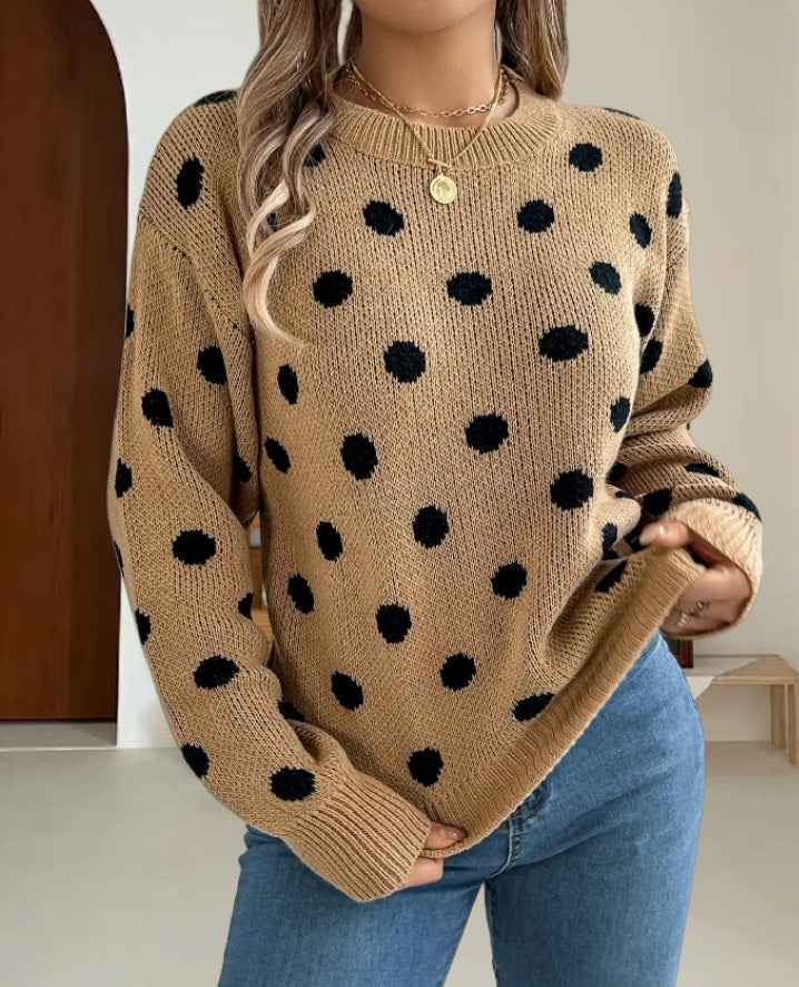 Damen Grobstrickpullover mit gepunktetem Muster und lässigem Schnitt Drune