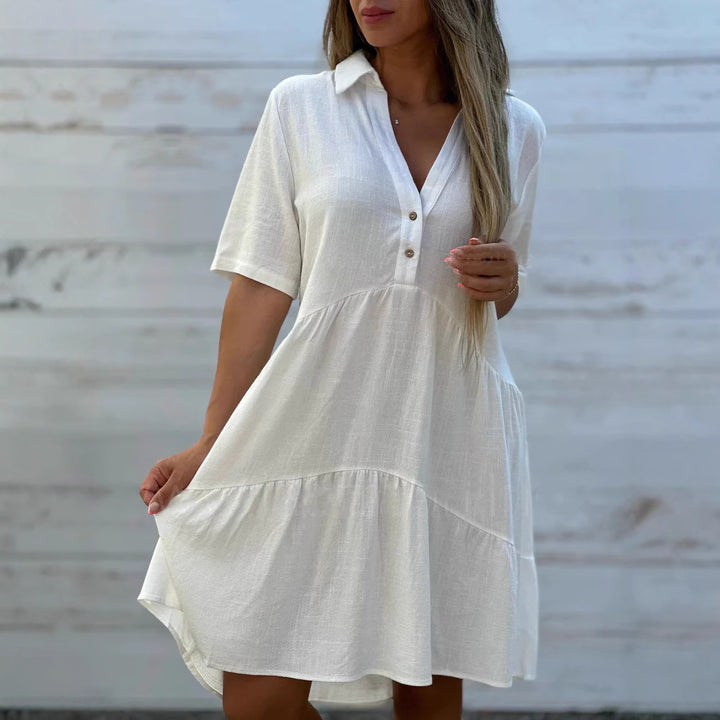 Damen lockeres Hemdkleid mit Knopfdetails und fließendem Saum Drune