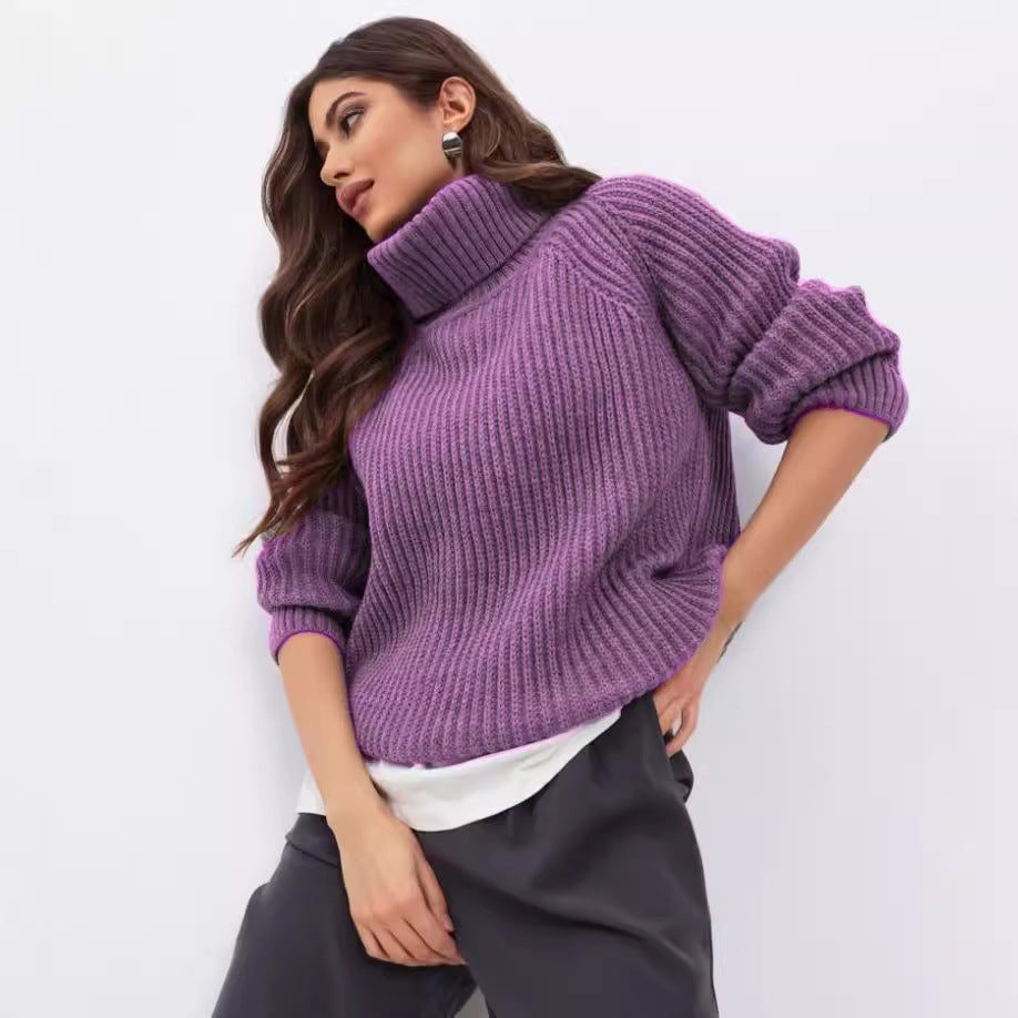 Damen Strickpullover mit hohem Kragen und Wabenstruktur Drune