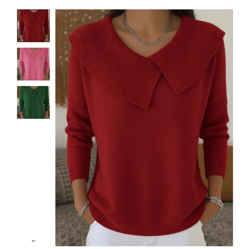 Damen nan grobgestrickter Pullover mit übergroßem Matrosenkragen und gerippten Abschlüssen Drune