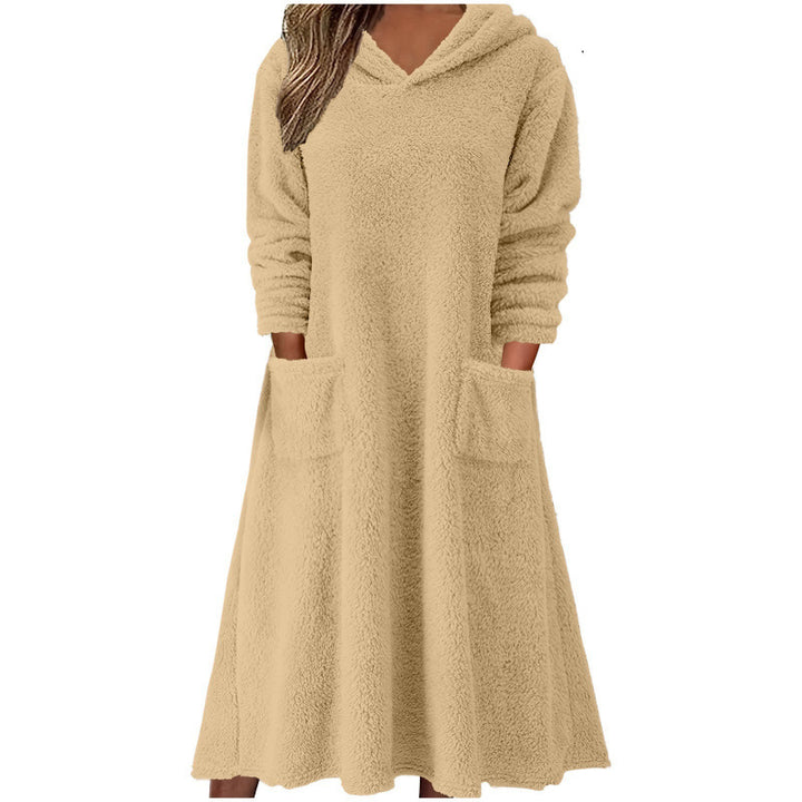 Damen Kuscheliger Fleece-Kleid mit Kapuze und praktischen Taschen Drune