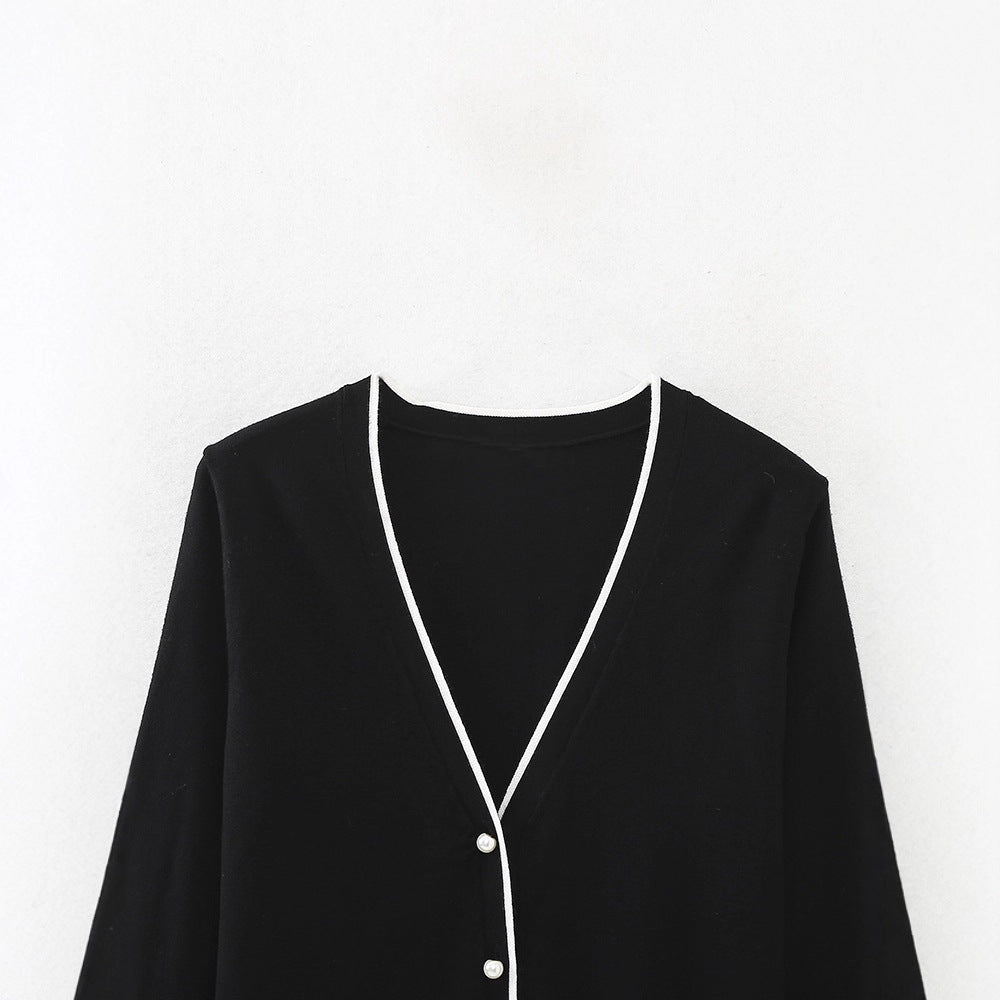 Damen elegante Strickjacke mit Kontrastdetails Drune