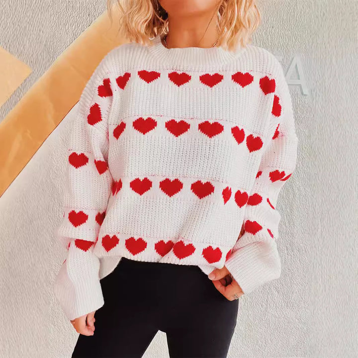 Damen kuscheliger Pullover mit romantischem Herzmuster Drune