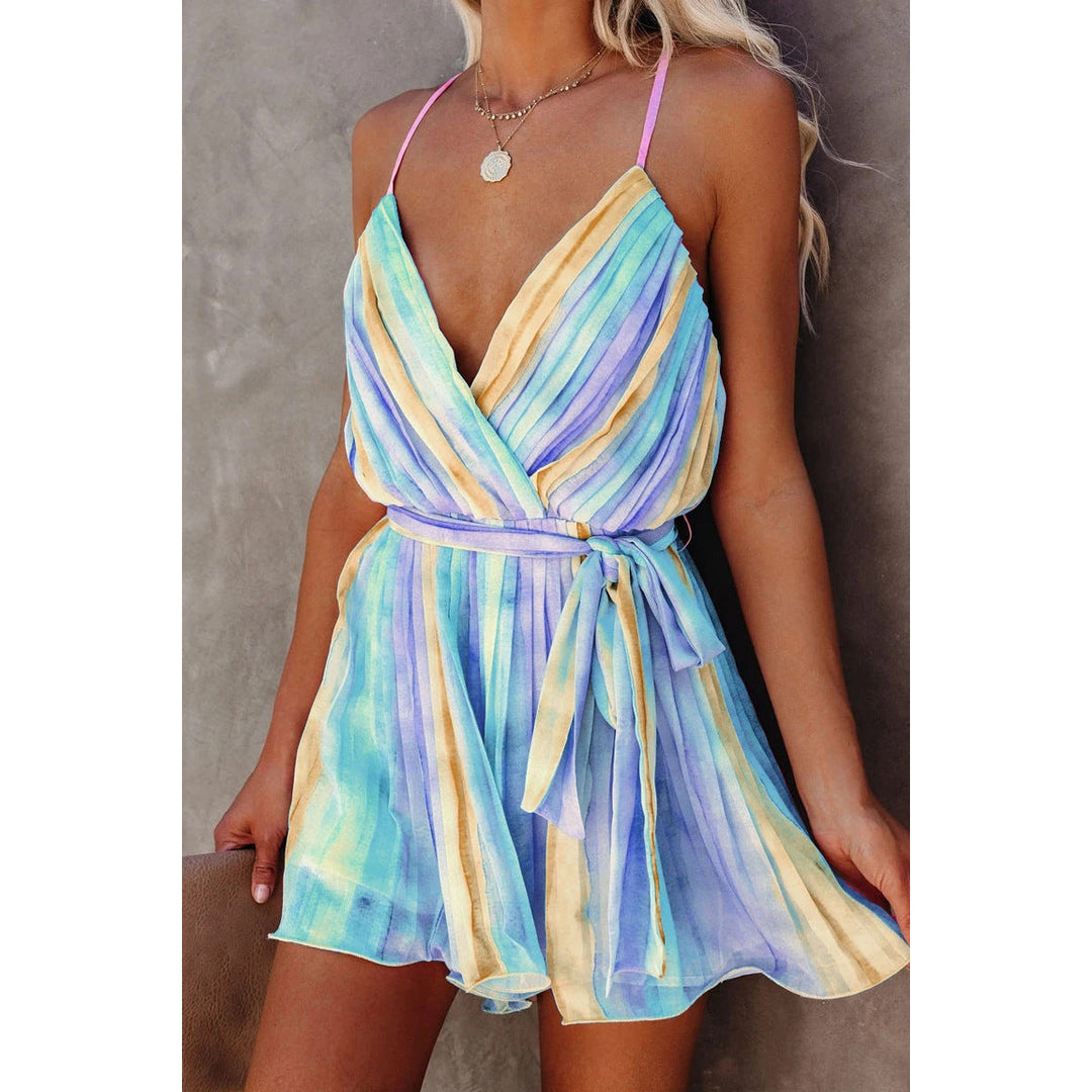 Drune | Frühling Sommer Träger Plissiertes Chiffon Kleid Zuhause Schnürung Sexy V-Ausschnitt Chiffon Kleid