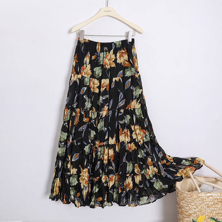 Damen nan fließender Midimaxirock mit mehrlagigem Stufendesign und feiner Plisseeoptik Drune