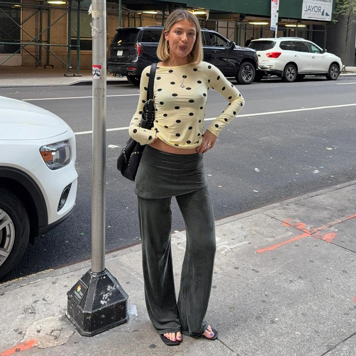 Damen weite Flared-Pants aus luxuriösem Veloursstoff Drune