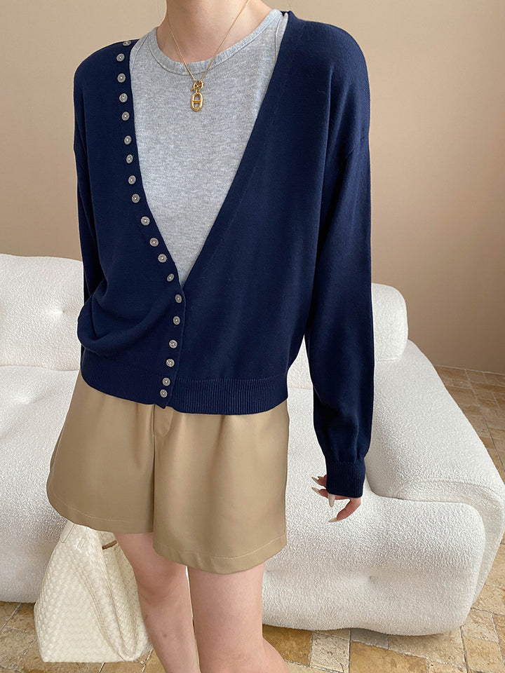 Damen lässiger Langarm-Cardigan mit Knopfleiste Drune