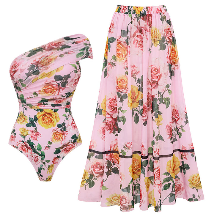 Damen Einseitiger Badeanzug mit floralem Drapierungsdesign Drune