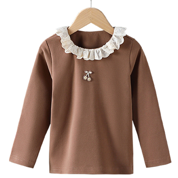 Mädchen Langarmshirt mit Rüschenkragen und charmantem Applikationsdetail Drune