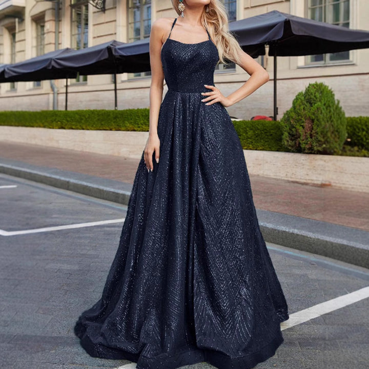 Damen Glamouröses Abendkleid mit seitlichem Schlitz und funkelndem Obermaterial Drune