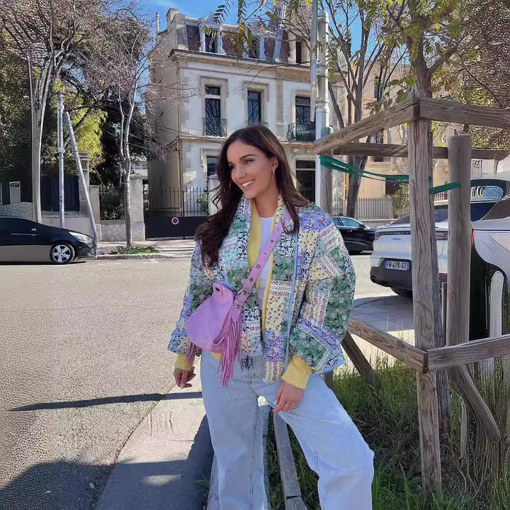 Damen Patchwork Kimono-Jacke im romantischen Design mit praktischen Taschen Drune