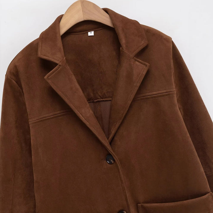 Damen Modische Suede Blazerjacke mit praktischen Taschen Drune