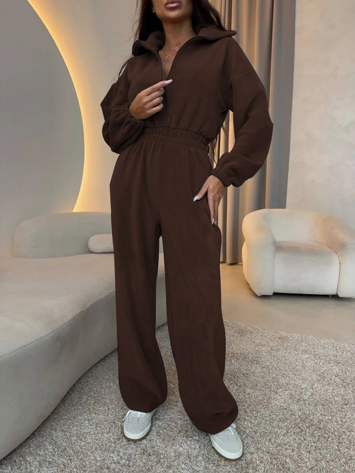 Damen Fleece-Jumpsuit mit Reißverschluss und elastischem Bund Drune
