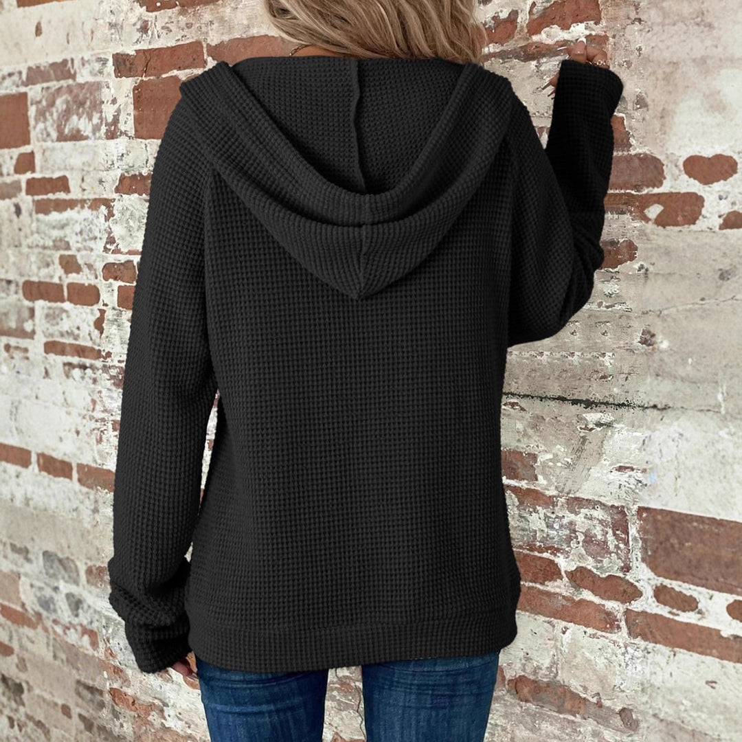 Damen Waffel-Pulloverjacke mit Kapuze und Taschen Drune