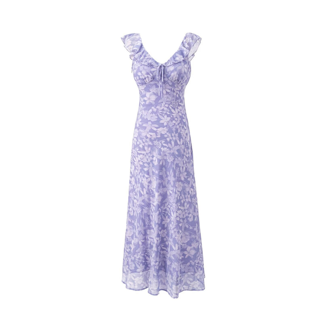 Damen Maxikleid mit romantischem Blumenmuster und raffinierten Rüschendetails Drune