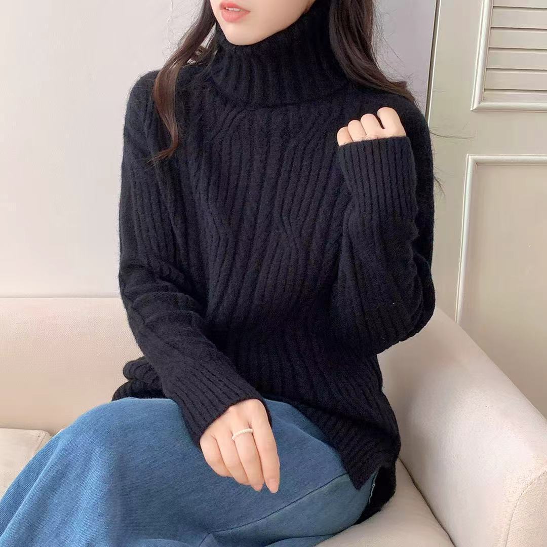 Damen Grobstrickpullover mit hohem Kragen und weichem Material Drune