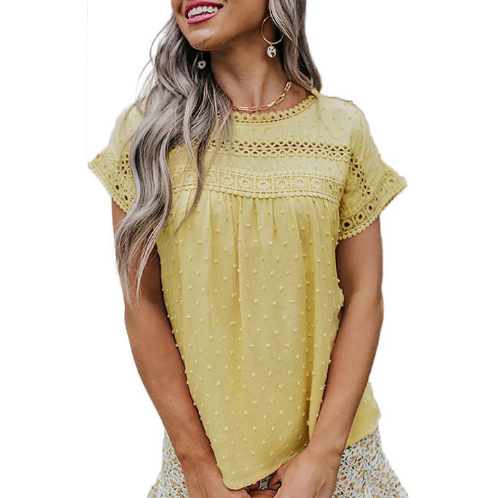 Damen elegante kurze Bluse mit Spitzenakzenten Drune