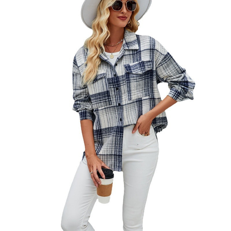 Damen lässige Flanell-Hemdjacke mit Karomuster Drune