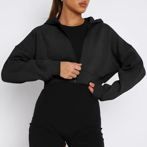 Damen trendige cropped Kapuzenjacke Drune