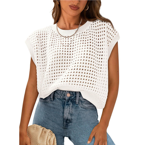 Damen lässiges Stricktop mit luftiger Lochstruktur Drune