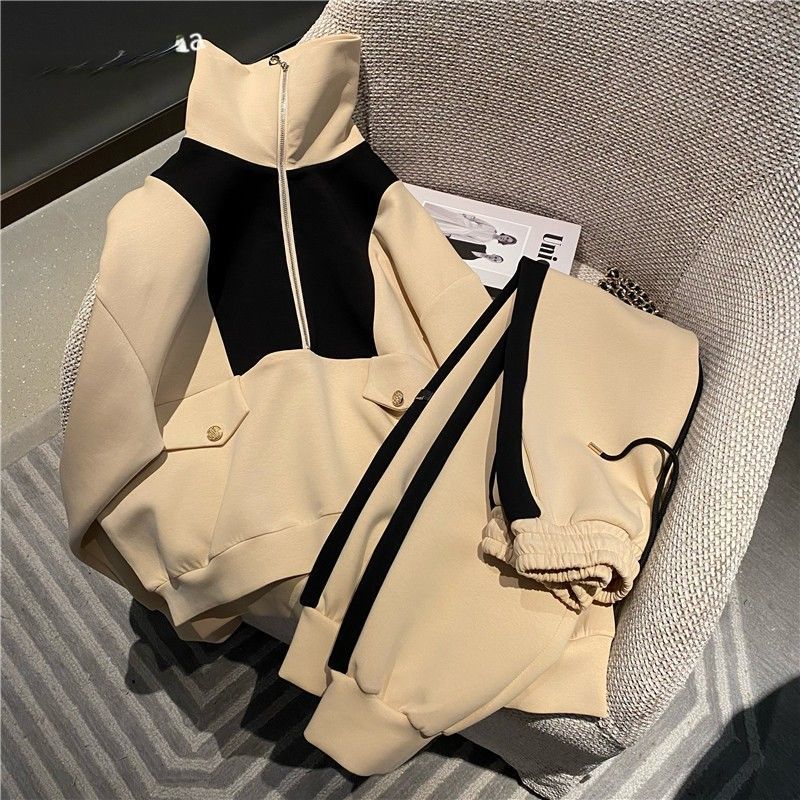 Damen Modischer Kapuzenpullover mit Reißverschluss und Kontrastdetails Drune