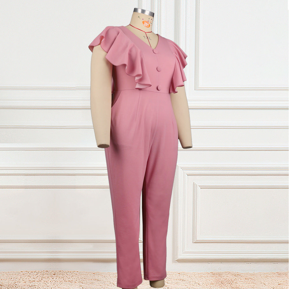 Damen Eleganter Jumpsuit mit voluminösen Rüschendetails Drune