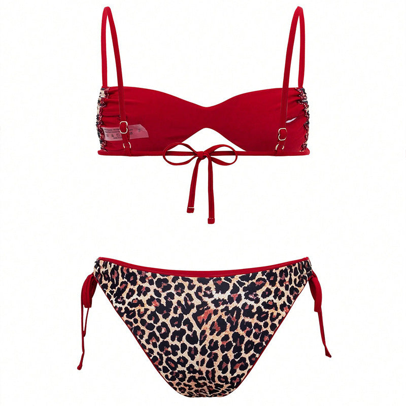 Damen Triangel-Bikini mit tierischem Druck und verstellbaren Bindebändern Drune
