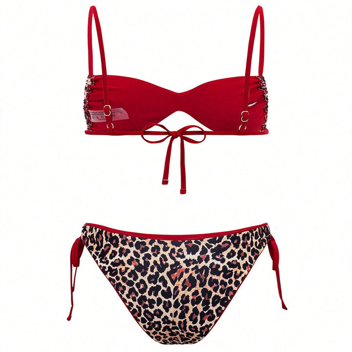 Damen Triangel-Bikini mit verspieltem Leopardenmuster und verstellbaren Trägern Drune