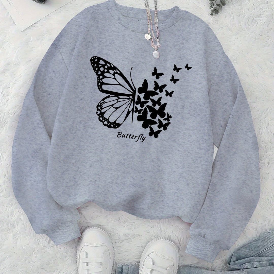 Damen Sweatshirt mit kreativem Schmetterlingsmotiv und lässigem Schnitt Drune