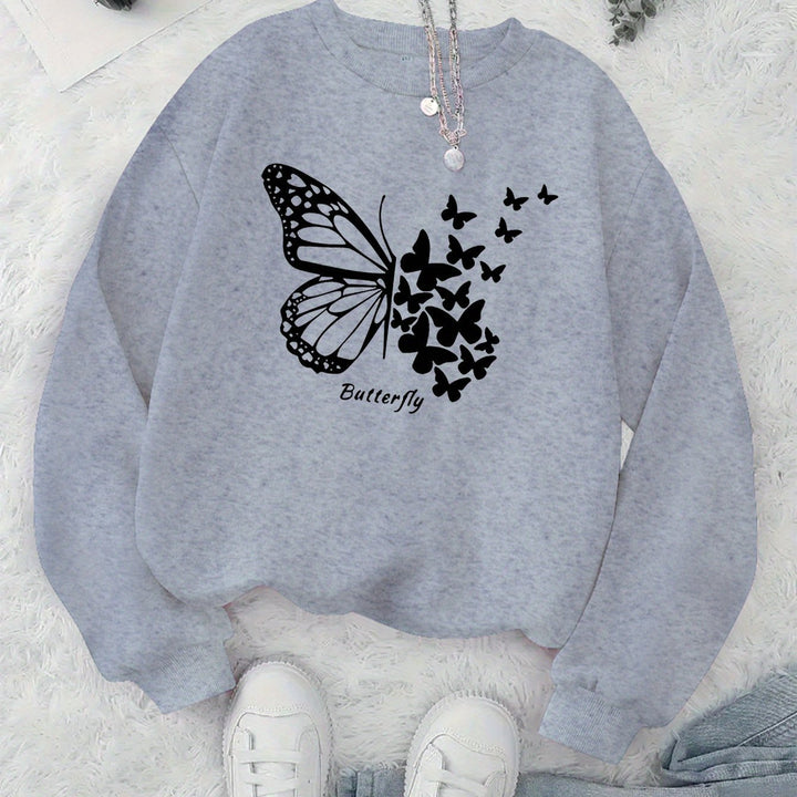Damen Sweatshirt mit kreativem Schmetterlingsmotiv und lässigem Schnitt Drune