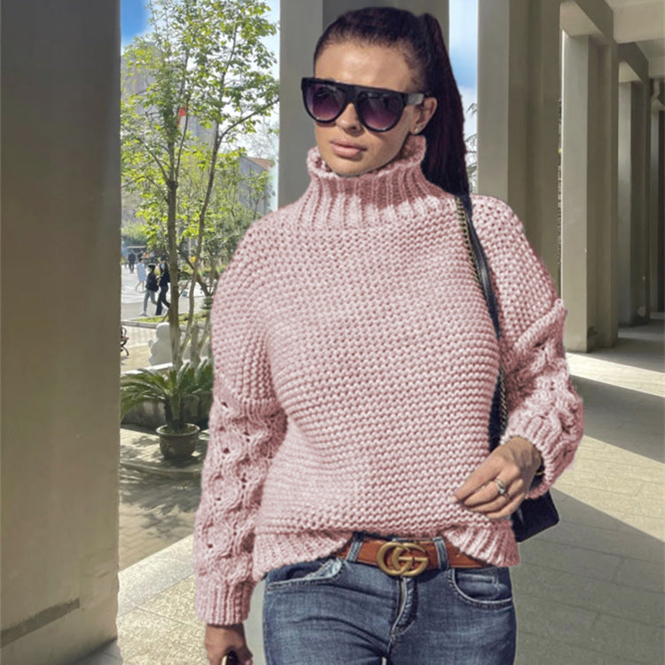 Damen kuscheliger Strickpullover mit Rollkragen und strukturierten Ärmeln Drune