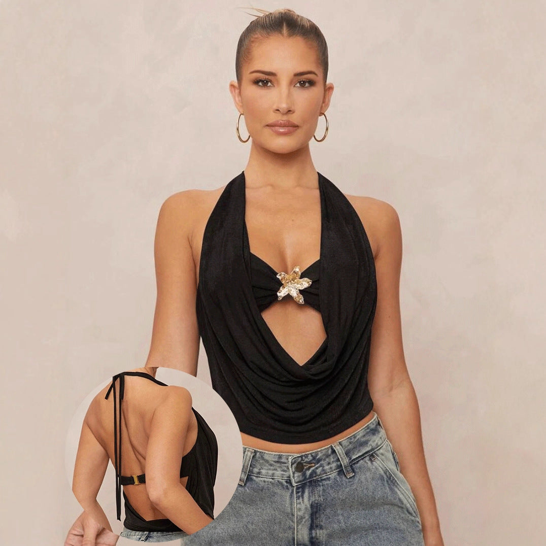 Damen Hochgeschlossenes Cropped-Top mit elegantem Drapierungsdesign Drune