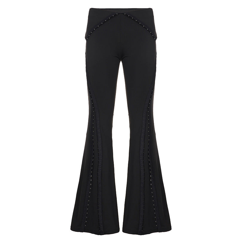 Damen Flared-Leggings mit dekorativen Nieten Drune