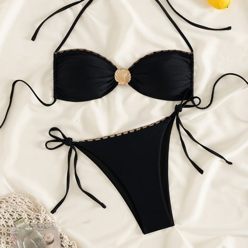 Damen Eleganter Bikini mit goldenen Akzenten Drune