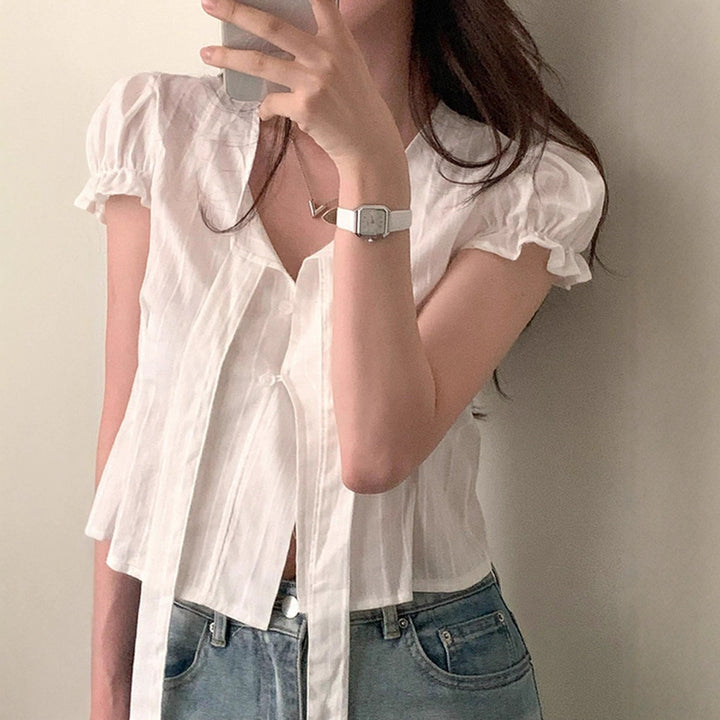 Damen kurzarm bluse mit dekorativen bindebändern Drune