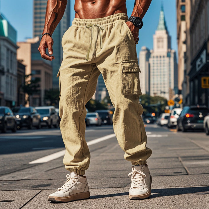 Herren lässige Cargo-Hose mit praktischen Seitentaschen und elastischem Bund Drune