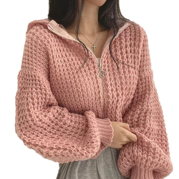Damen modische Strickjacke mit Reißverschluss und lockerer Passform Drune