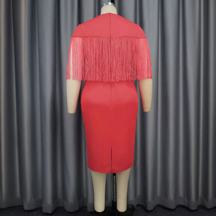 Damen Figurbetontes Kleid mit Fransen-Detail Drune